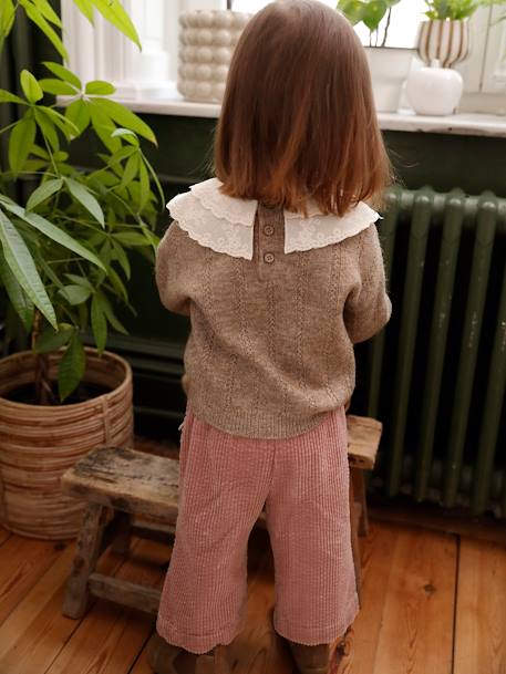 Pull col brodé en maille fantaisie bébé fille taupe 7 - vertbaudet enfant 