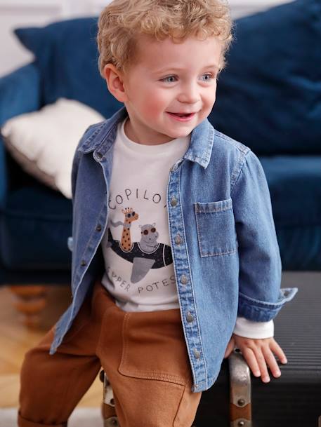 Chemise en jean pressionnée bébé personnalisable stone 1 - vertbaudet enfant 