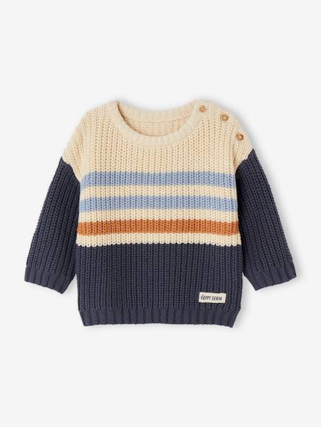 Pull à rayures colorées boutonné épaule bébé garçon bleu ardoise 2 - vertbaudet enfant 