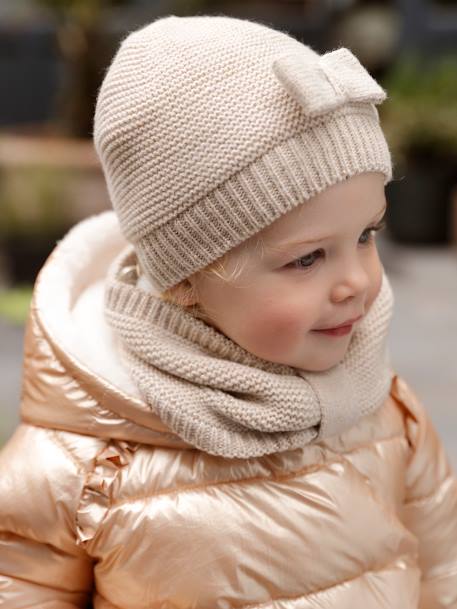 Ensemble bébé fille bonnet + snood + moufles noeuds écru 8 - vertbaudet enfant 