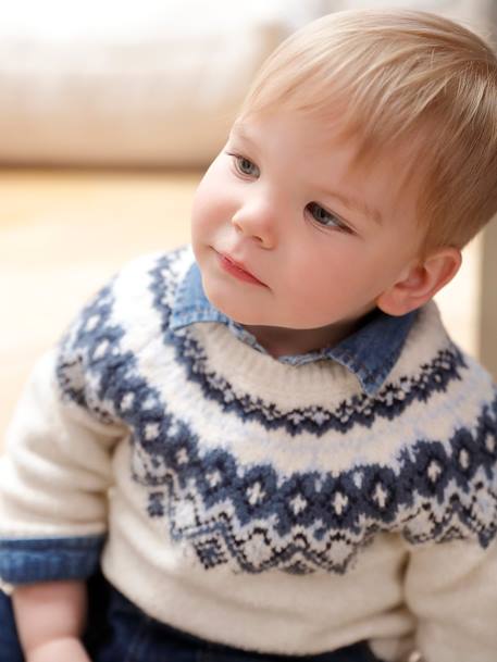 Pull jacquard bébé garçon en maille mousseuse ultra douce écru 1 - vertbaudet enfant 