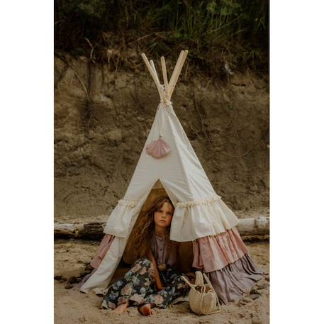 Ensemble tipi avec volants et tapis coquillage enfant Moi Mili 'Powder Frills' - powder frills/rose poudré - TU VIOLET 4 - vertbaudet enfant 