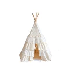 Jouet-Tipi enfant Moi Mili Shabby Chic - Tissu 100% coton et tiges de pin - Blanc - 120x170cm