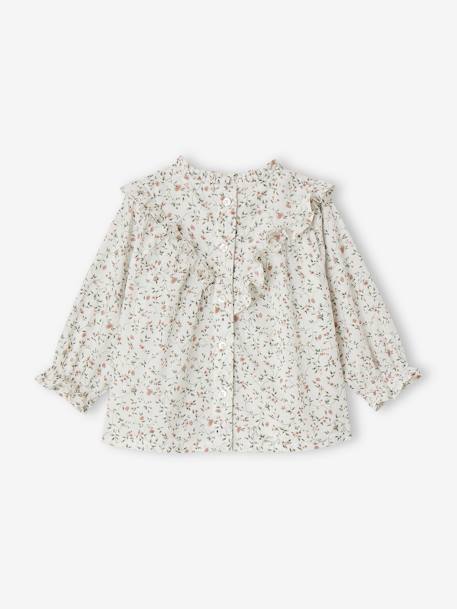 Blouse fleurie à smocks et volants bébé écru 2 - vertbaudet enfant 