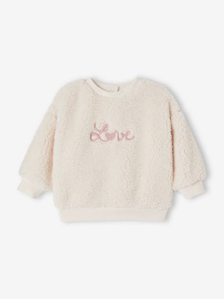 Sweat-shirt brodé amour en sherpa bébé écru 1 - vertbaudet enfant 