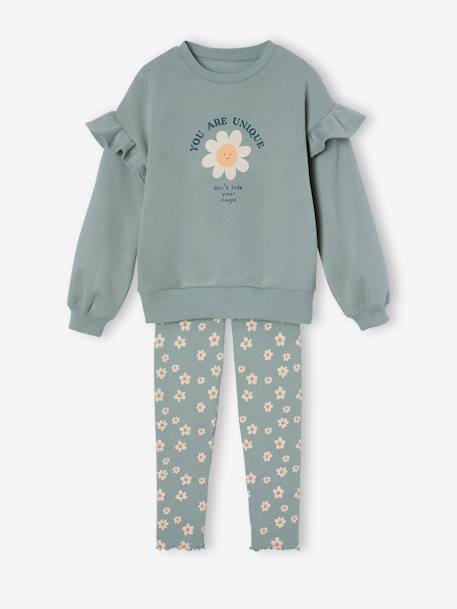 Ensemble sweat à volants et legging fille vert de gris 1 - vertbaudet enfant 