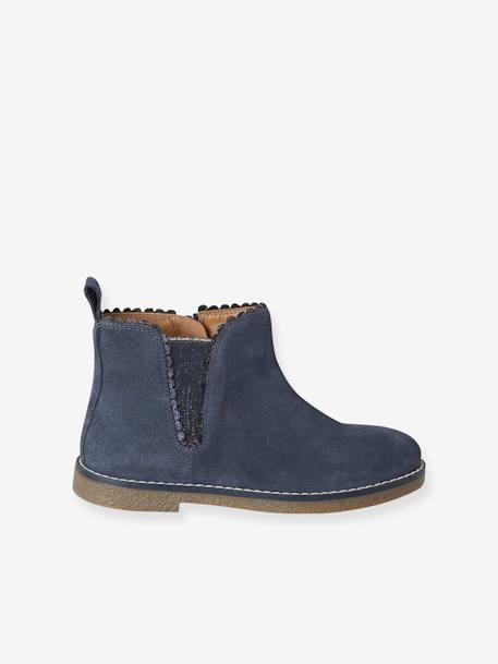 Boots cuir fille élastiquées marine+or 2 - vertbaudet enfant 