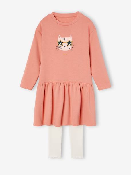 Robe en molleton et legging en côtes fille bleu grisé+blush 7 - vertbaudet enfant 