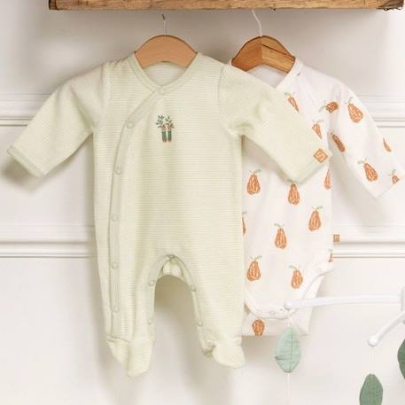 Pyjama bébé à manches longues en velours BLANC+VERT 6 - vertbaudet enfant 