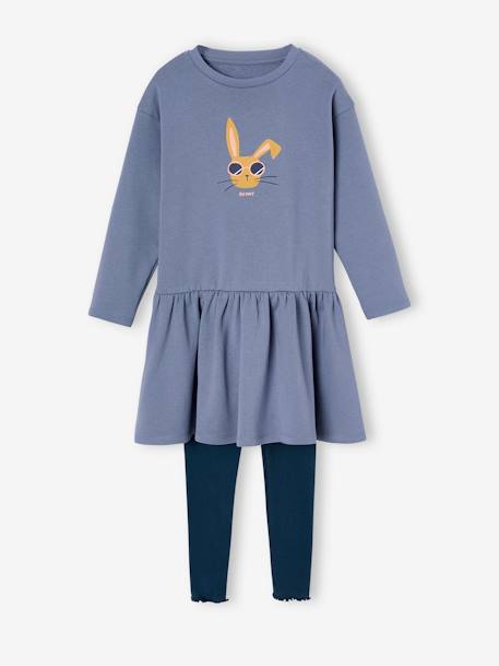 Robe en molleton et legging en côtes fille bleu grisé+blush 1 - vertbaudet enfant 