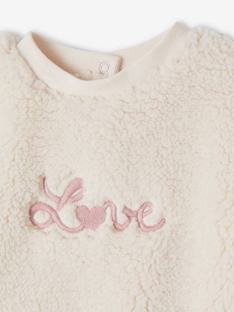 Sweat-shirt brodé amour en sherpa bébé écru 3 - vertbaudet enfant 