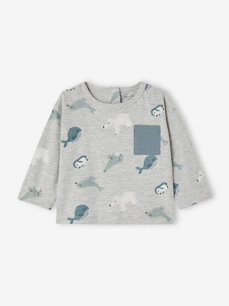 T-shirt motifs animaux polaires bébé manches longues gris chiné 1 - vertbaudet enfant 