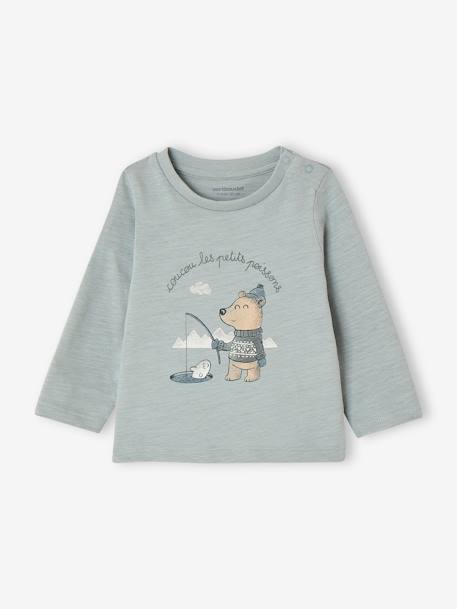 T-shirt motif ours bébé pressionné épaule vert d'eau 1 - vertbaudet enfant 