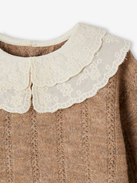 Pull col brodé en maille fantaisie bébé fille taupe 4 - vertbaudet enfant 