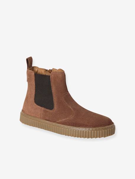 Boots Chelsea cuir élastiquées et zippées camel 1 - vertbaudet enfant 