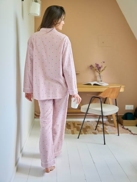 Ensemble 2 pièces pyjama de grossesse en flanelle rayée motifs coeurs rose nude 2 - vertbaudet enfant 