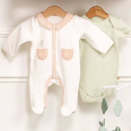 Pyjama bébé à manches longues en velours BLANC+VERT 1 - vertbaudet enfant 