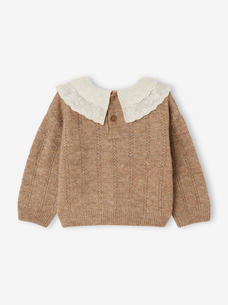 Pull col brodé en maille fantaisie bébé fille taupe 3 - vertbaudet enfant 