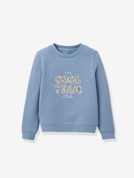 Sweat Cool team fille tissu Liberty - coton bio CYRILLUS blanc chiné+bleu 2 - vertbaudet enfant 