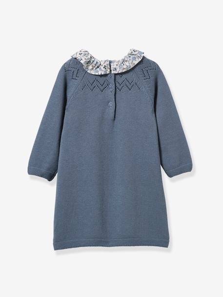 Robe en tricot col en tissu Liberty® bébé CYRILLUS bleu 2 - vertbaudet enfant 