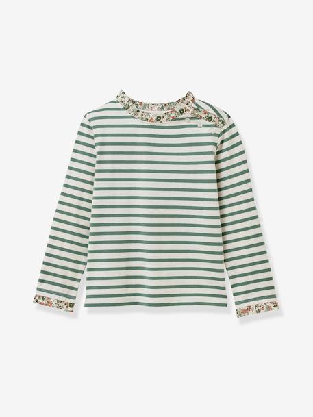 Fille-T-shirt, sous-pull-Tee-shirt marinière fille en tissu liberty - coton biologique -CYRILLUS