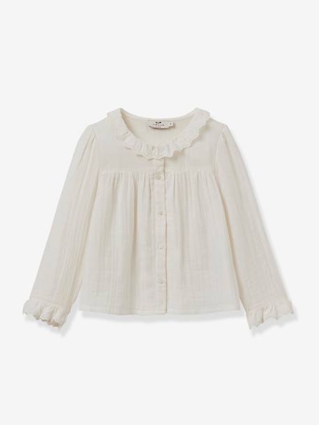 Chemise en gaze fille finition dentelle CYRILLUS écru+vert 1 - vertbaudet enfant 