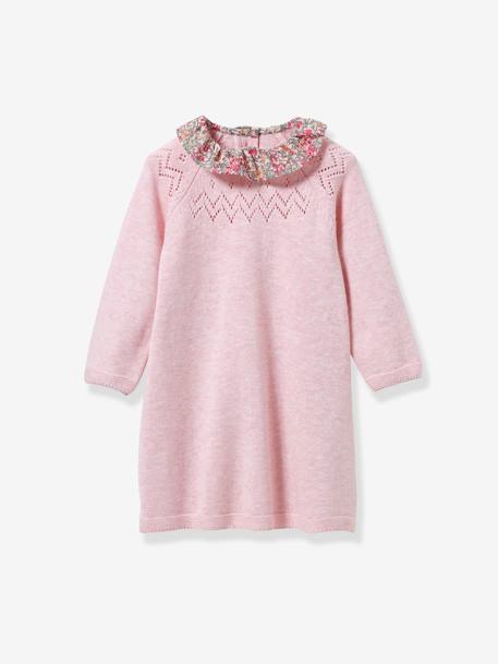 Robe en tricot col en tissu Liberty® bébé CYRILLUS bleu+rose chiné 4 - vertbaudet enfant 