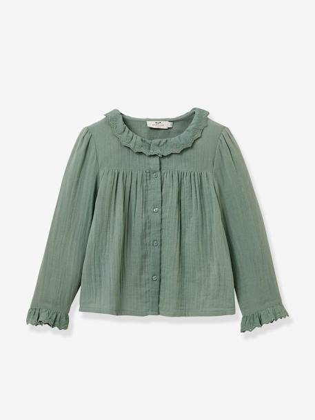 Chemise en gaze fille finition dentelle CYRILLUS écru+vert 3 - vertbaudet enfant 