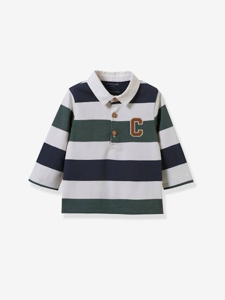 Polo rugby bébé - coton biologique CYRILLUS rayé vert 1 - vertbaudet enfant 