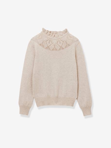 Pull fille coton et cachemire CYRILLUS beige chiné 1 - vertbaudet enfant 