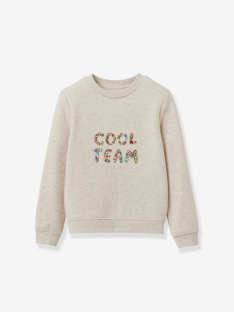 Sweat Cool team fille tissu Liberty - coton bio CYRILLUS blanc chiné+bleu 1 - vertbaudet enfant 