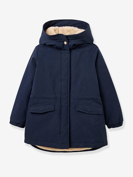 Parka fille doublée imitation fourrure CYRILLUS marine+rose 1 - vertbaudet enfant 