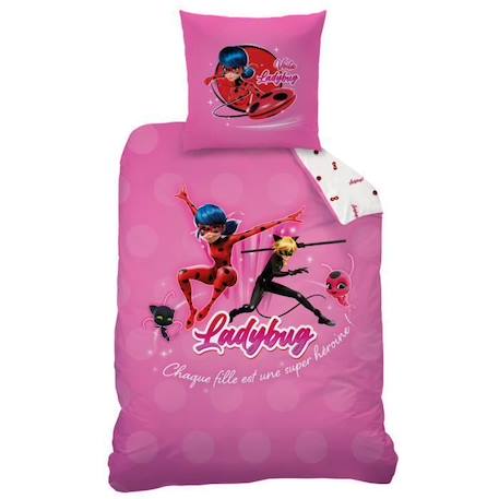 Parure de lit Miraculous Supergirl en coton 100% - Rose - 140x200cm - Licence officielle ROSE 3 - vertbaudet enfant 