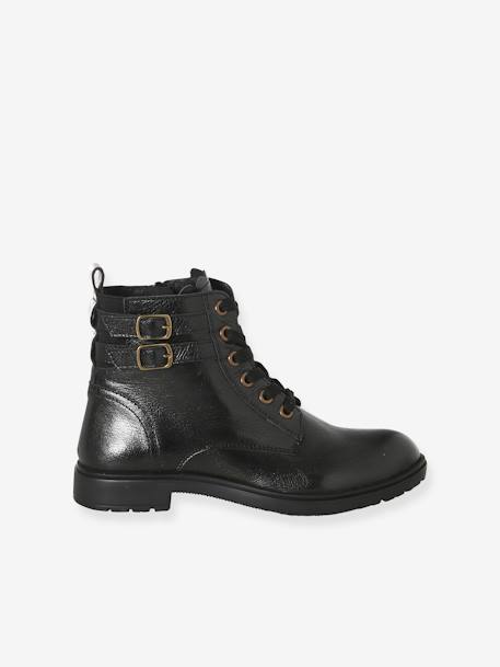 Boots gavroche cuir fille marron+noir 9 - vertbaudet enfant 