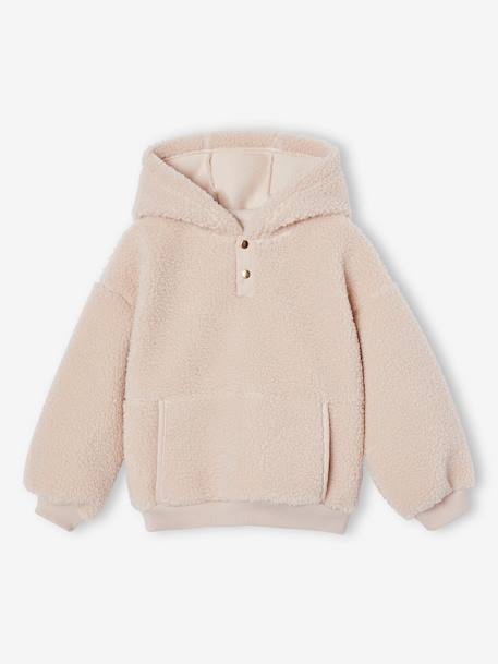 Sweat à capuche en sherpa fille écru+mauve 2 - vertbaudet enfant 