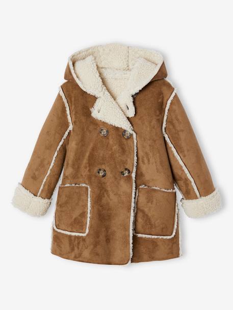 Manteau à capuche en peau lainée réversible fille marron 4 - vertbaudet enfant 