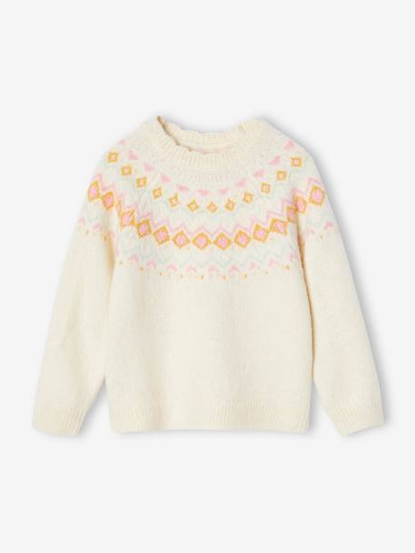 Pull jacquard fille écru+gris chiné 2 - vertbaudet enfant 