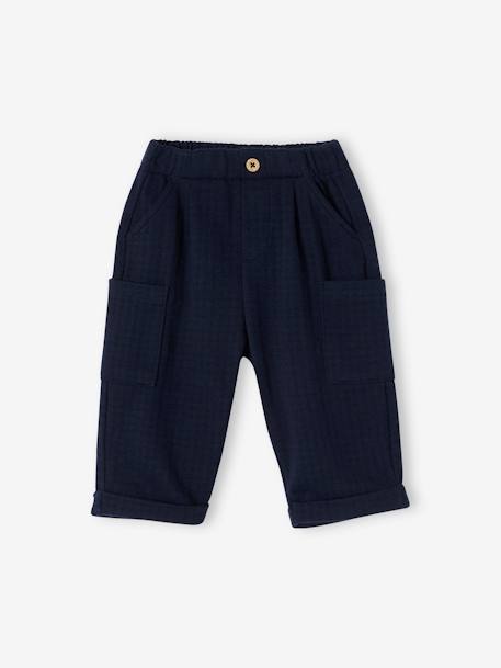 Pantalon chino en flanelle bébé marine 1 - vertbaudet enfant 