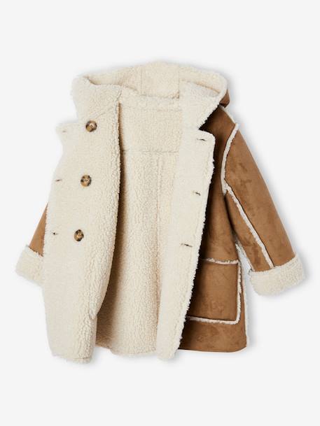 Manteau à capuche en peau lainée réversible fille marron 6 - vertbaudet enfant 