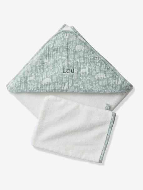 Coffret Cape de bain personnalisable + Gant de toilette DANS LES BOIS vert sauge 8 - vertbaudet enfant 