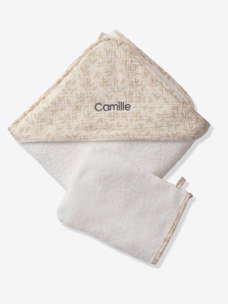 Coffret cape de bain personnalisable + gant de toilette HYGGE beige imprimé 8 - vertbaudet enfant 