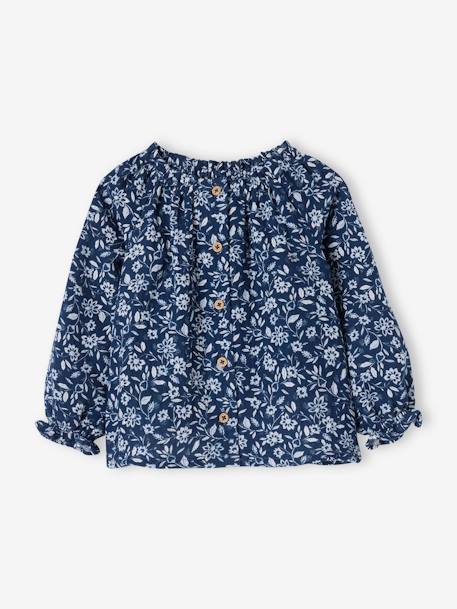 Blouse à fleurs en gaze de coton bébé fille bleu jean 1 - vertbaudet enfant 