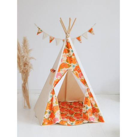 Ensemble tipi et tapis enfant Moi Mili 'Pique-nique avec les fleurs' - pique-nique avec les fleurs - TU ORANGE 3 - vertbaudet enfant 