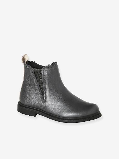 Boots fantaisie en cuir fille élastiquées et zippées anthracite 1 - vertbaudet enfant 