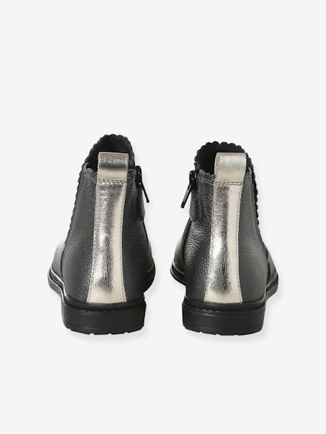 Boots fantaisie en cuir fille élastiquées et zippées anthracite 6 - vertbaudet enfant 