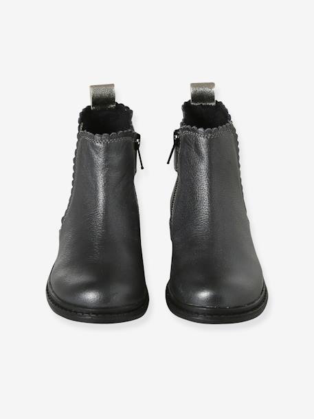 Boots fantaisie en cuir fille élastiquées et zippées anthracite 4 - vertbaudet enfant 