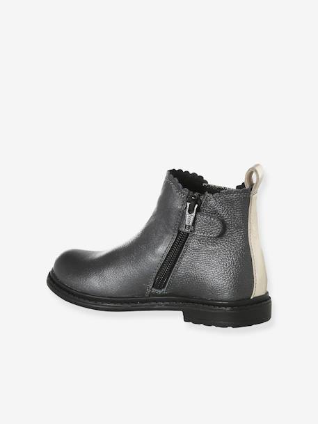 Boots fantaisie en cuir fille élastiquées et zippées anthracite 3 - vertbaudet enfant 