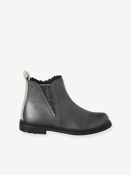 Boots fantaisie en cuir fille élastiquées et zippées anthracite 2 - vertbaudet enfant 