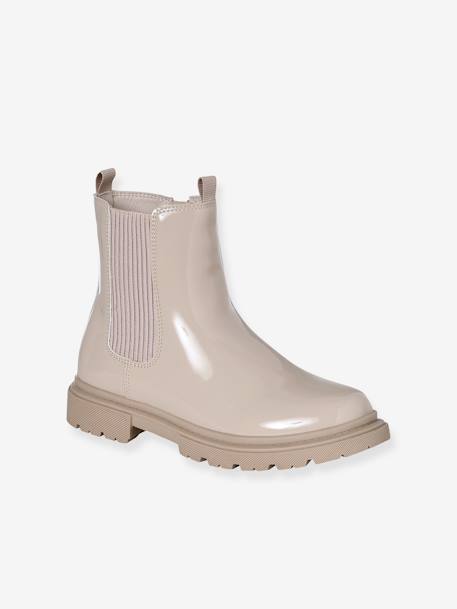 Boots vernies zippées et élastiquées fille écru+marine 1 - vertbaudet enfant 