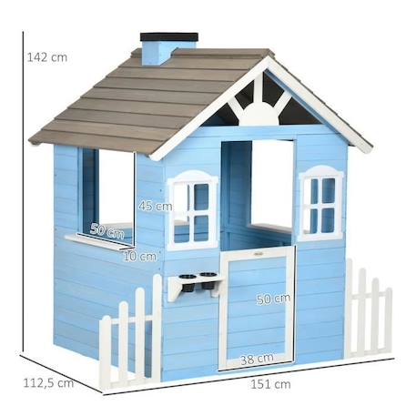 Maisonnette de jeux enfant - OUTSUNNY - Bleu - Bois - 151x112x142cm BLANC 3 - vertbaudet enfant 